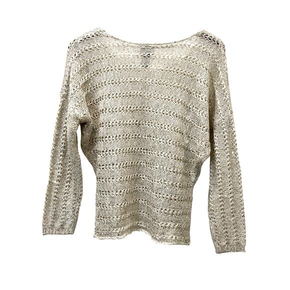 Dots  Crochet Open Knit Sweater Cream Silver Sequins Size Medium - Picture 5 of 10
